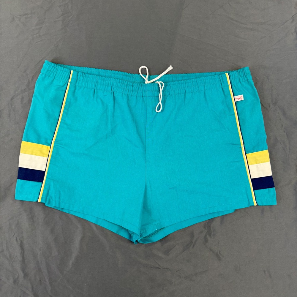 Vintage Jantzen Mens Teal Blue Striped Swim Trunks Shorts Size 40 Made in USA